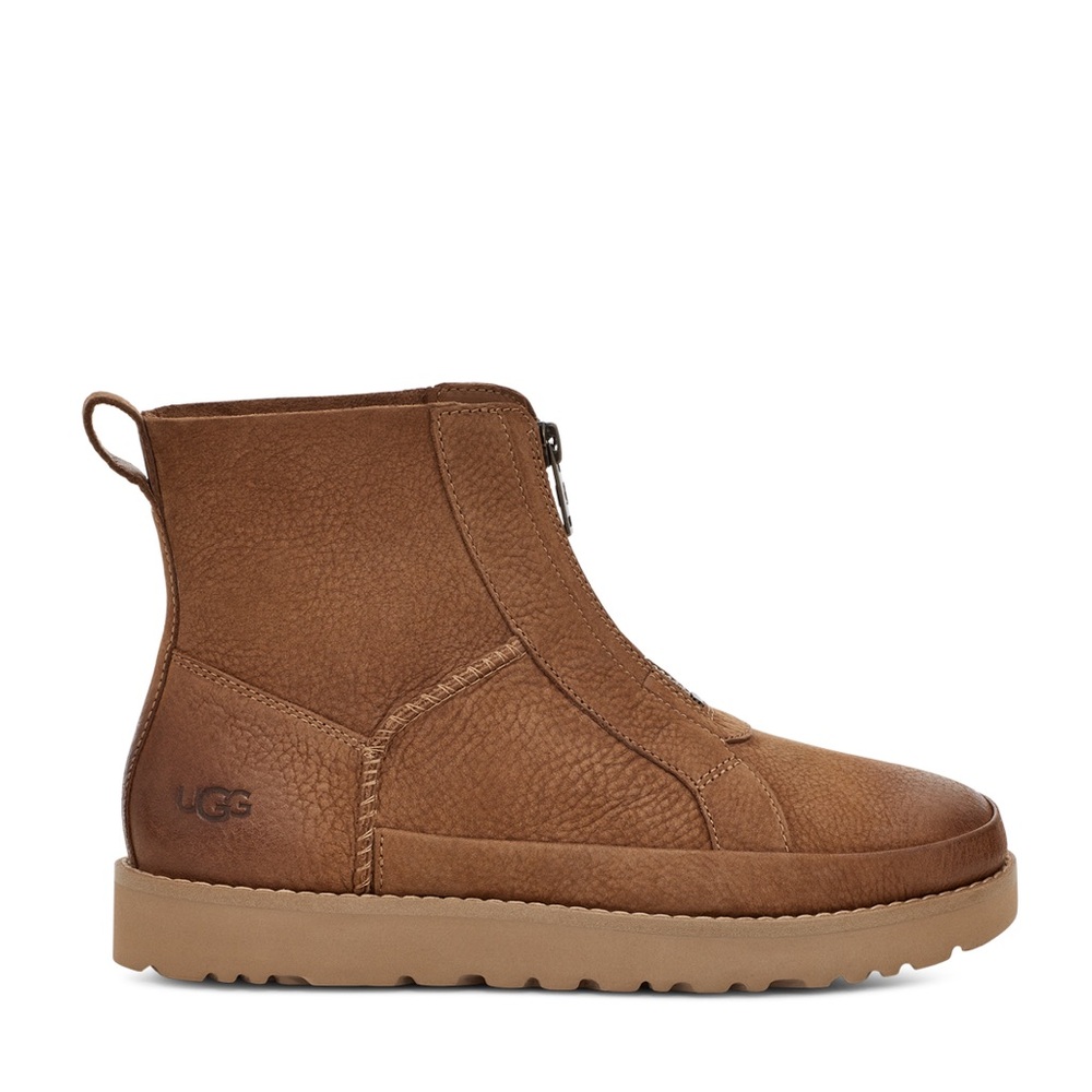 UGG Deconstructed Front Zip Nubuck Leather Boots Chestnut Brown